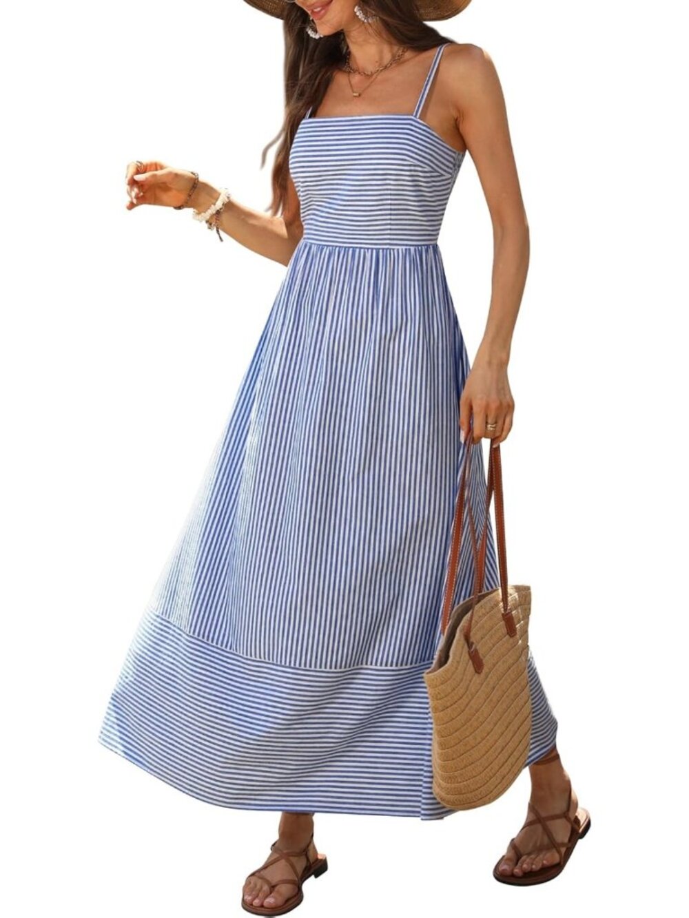 Gingham Maxi Dress for Women - Summer Beach Outfit, Casual Boho Style